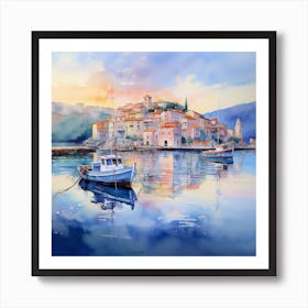 AI Sunset Serenity: Impressions of the Italian Riviera  Art Print