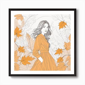 Autumn Girl With Leaves Art Print
