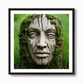 Firefly Weathered, Furrowed, Face, Grass, Wood, Nature, Texture, Sculpture, Organic, Earthy, Aged, W Art Print