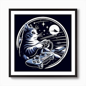 Cat Playing Video Game Art Print