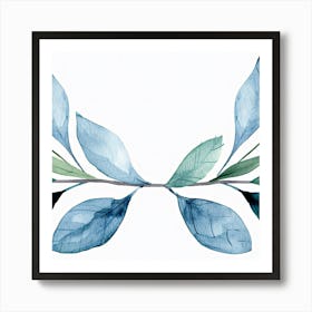 Blue Watercolor Leaves Art Print