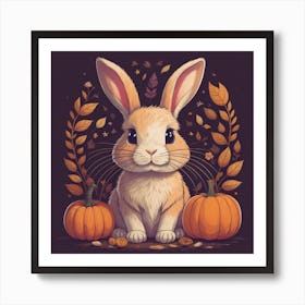 Cute Bunny With Pumpkins Art Print