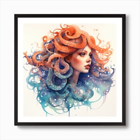 Orange Octopus Hair Art Print