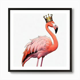 Pink Flamingo Wearing a Crown Art Print