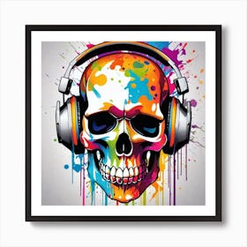 Skull With Headphones 38 Art Print