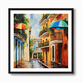 Umbrellas In The Rain 2 Art Print