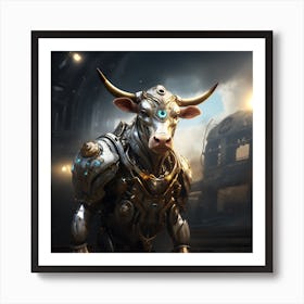 A Cow With A Metal Armor In An Alien World Art Print