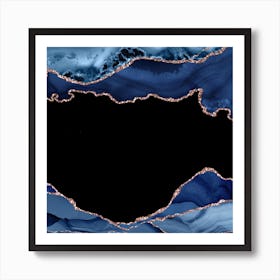 Navy & Rose Gold Agate Texture 18 Art Print