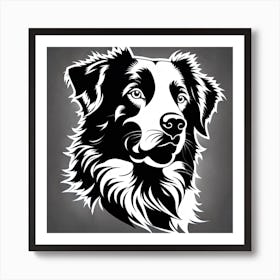 Border Collie,Black and white illustration, Dog drawing, Dog art, Animal illustration, Pet portrait, Realistic dog art Poster