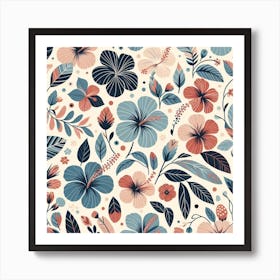 Scandinavian style, Pattern with Hibiscus flowers 3 Art Print