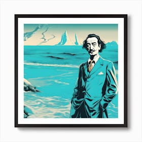 Salvador Dali Against Abstract Seascape Art Print