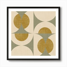 Retro Vintage Circle Fusion Mid Century Orbs Olive Green 50s Geometric Art Print