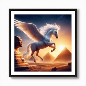 Pegasus flying over the pyramids Art Print