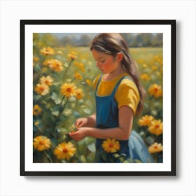 An Impresionist Oil Painting Of A Girl Plucking Th Art Print