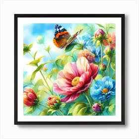 Butterfly And Flowers 8 Art Print