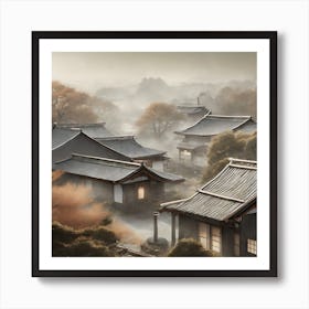 Firefly Rustic Rooftop Japanese Vintage Village Landscape 39076 Art Print