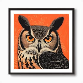 Retro Bird Lithograph Great Horned Owl 2 Art Print
