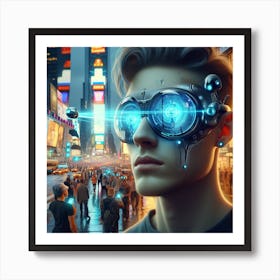 Futuristic Man In Glasses Art Print