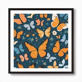 Seamless Pattern With Butterflies 3 Art Print