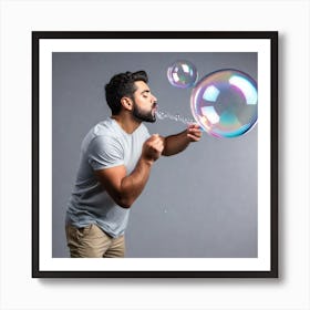 Man Blowing Soap Bubbles 1 Art Print