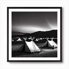 Black And White Camping Tents Art Print