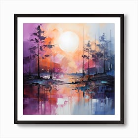 Sunset In The Forest Art Print