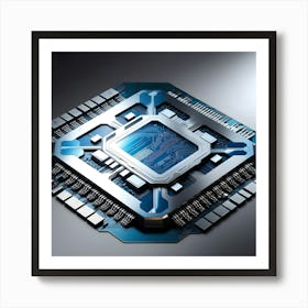 A Highly Detailed, Intricately Designed Stencil Image Of A Futuristic Computer Cpu Chip In 3d 1 Affiche