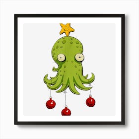 Funny Octopus Ornaments Santa Claus Christmas Pamajas Family Art Print