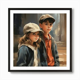 Two Kids In Hats Poster