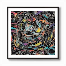 An Image Of A Cat With Letters On A Black Background, In The Style Of Bold Lines, Vivid Colors, Grap (7) Art Print