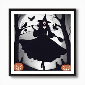 Witch With Broom Art Print