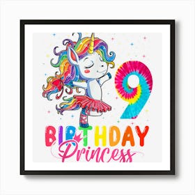 9th Birthday Unicorn Girl Tie Dye Ballerina Unicorn 1 Art Print