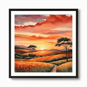 Sunset In The Field Art Print