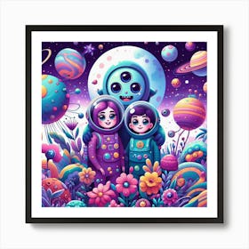 Psychedelic Kids In Space Art Print