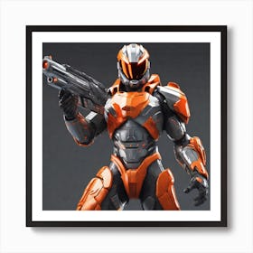 A Futuristic Warrior Stands Tall, His Gleaming Suit And Orange Visor Commanding Attention 9 Art Print