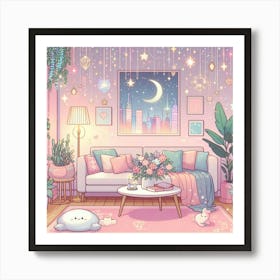 Kawaii Living Room Art Print