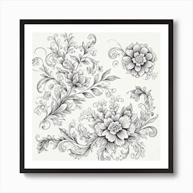 Floral Design In Black And White 1 Art Print