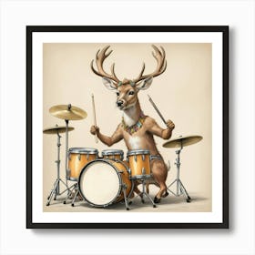 Deer Drumming 2 Art Print