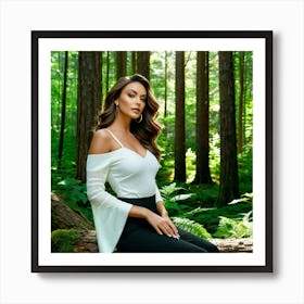 Model Female Woods Forest Nature Fashion Beauty Portrait Trees Greenery Wilderness Outdoo (8) Art Print