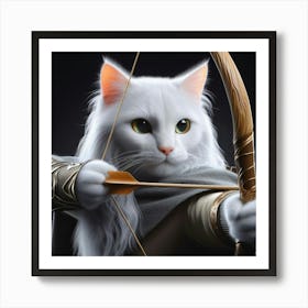 White Cat With Bow And Arrow Art Print