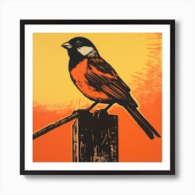 Retro Bird Lithograph House Sparrow 2 Art Print
