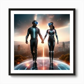 Futuristic Couple Holding Hands 1 Art Print
