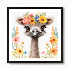 Floral Baby Ostrich Nursery Illustration (16) Art Print