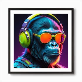 Gorilla In Headphones Art Print
