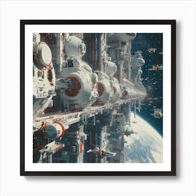 A Colossal, Futuristic Space Station Orbits Above Earth Art Print