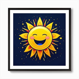 Lovely smiling sun on a blue gradient background 115 Art Print