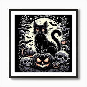 Halloween Black Cat Art Print