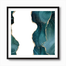 Teal & Gold Glitter Agate Texture 07 Art Print