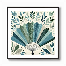 Scandinavian style, Fan of green-blue transparent leaves 1 Art Print