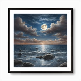 Full Moon Over The Ocean Art Print